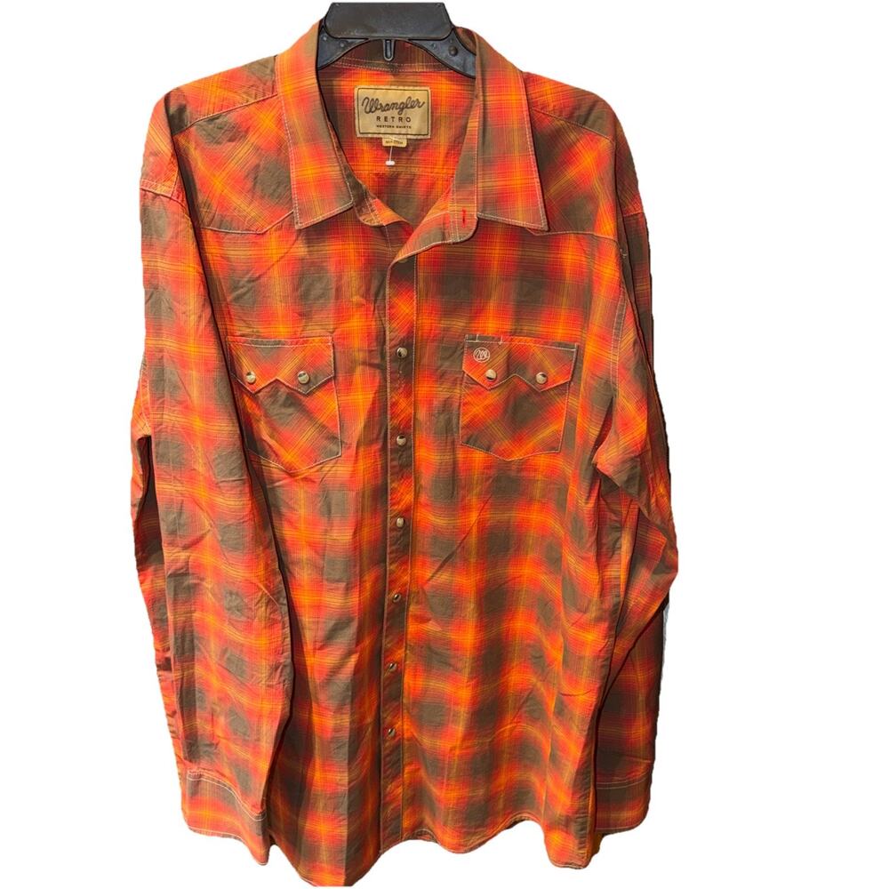 Wrangler Western RETRO MVR378M Shirt Mens Size 3XT Cowboy Pearl Snap Plaid Red